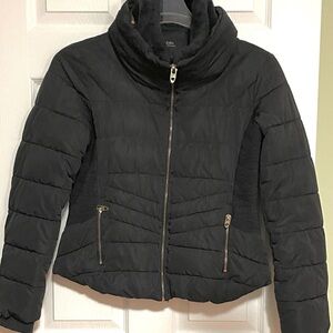 Zara Black Puffer Jacket with Gold Zippers